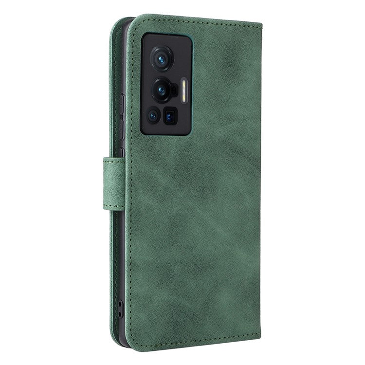 Skin-touch Feeling Stand Wallet Leather Case Full Protection Folio Flip Protective Cover for vivo X70 Pro - Green