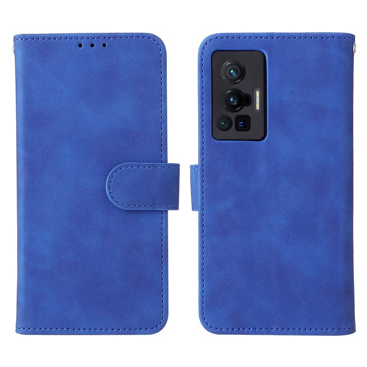 Skin-touch Feeling Stand Wallet Leather Case Full Protection Folio Flip Protective Cover for vivo X70 Pro - Blue