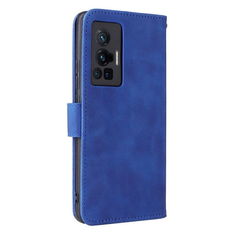 Skin-touch Feeling Stand Wallet Leather Case Full Protection Folio Flip Protective Cover for vivo X70 Pro - Blue