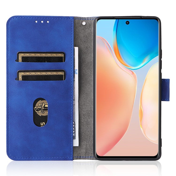 Skin-touch Feeling Stand Wallet Leather Case Full Protection Folio Flip Protective Cover for vivo X70 Pro - Blue