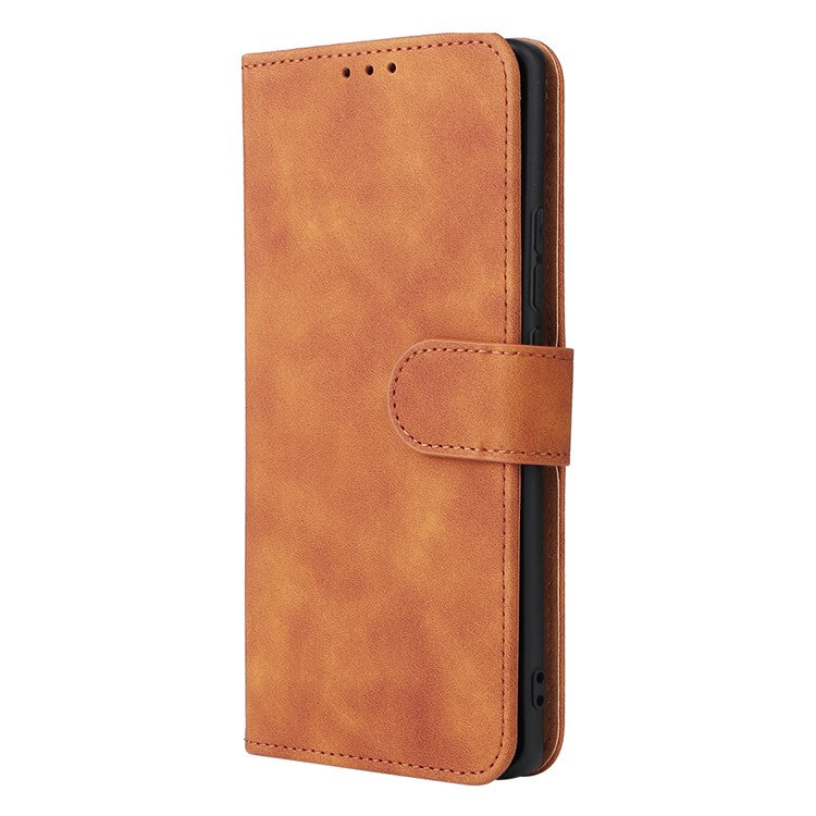 Skin-touch Feeling Stand Wallet Leather Case Full Protection Folio Flip Protective Cover for vivo X70 Pro - Brown