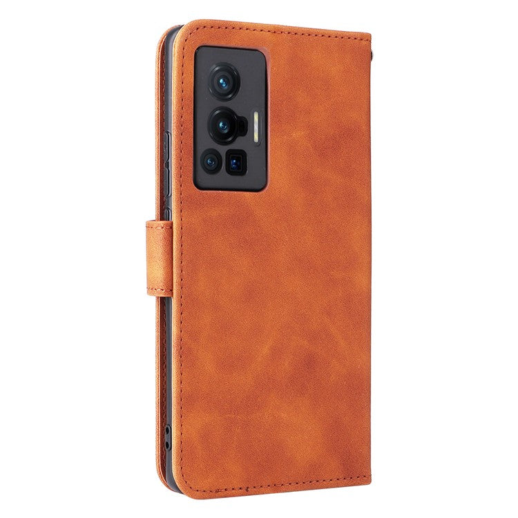 Skin-touch Feeling Stand Wallet Leather Case Full Protection Folio Flip Protective Cover for vivo X70 Pro - Brown