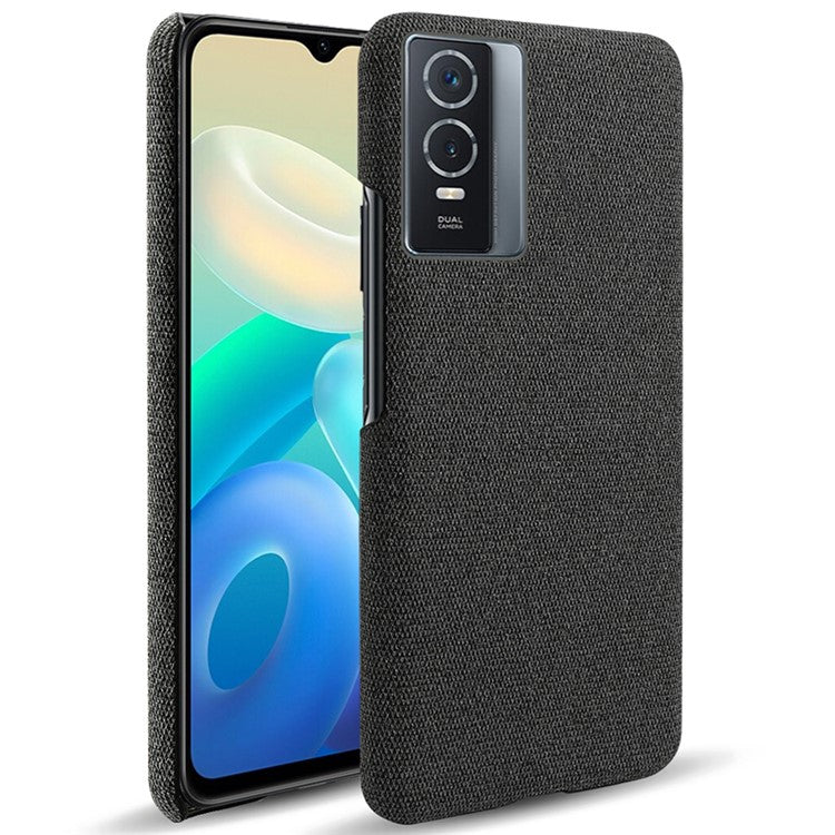 Soft Cloth Coated Hard PC Shockproof Non-Slip Protective Phone Case for vivo Y76 5G / Y76s - Black