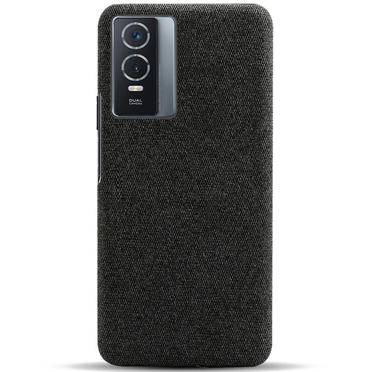 Soft Cloth Coated Hard PC Shockproof Non-Slip Protective Phone Case for vivo Y76 5G / Y76s - Black