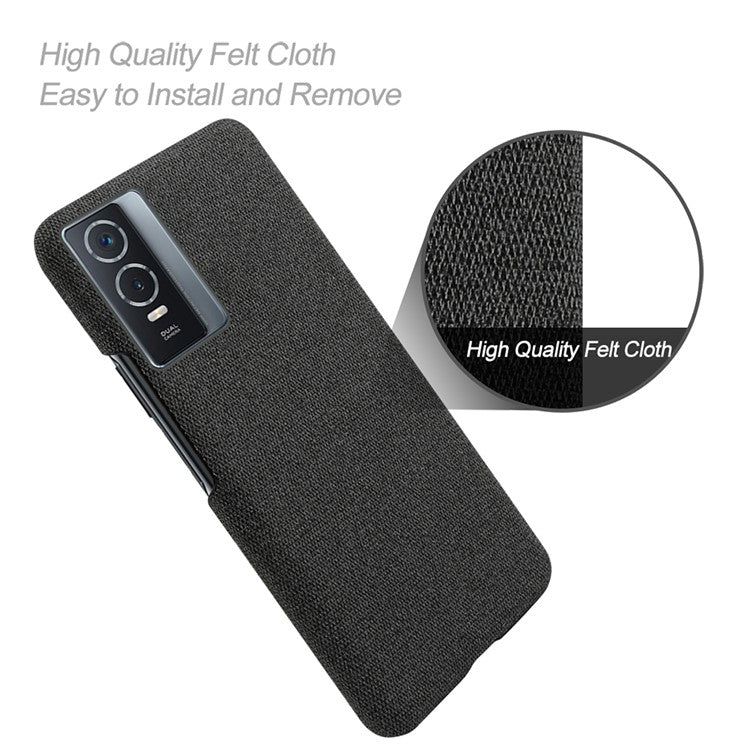 Soft Cloth Coated Hard PC Shockproof Non-Slip Protective Phone Case for vivo Y76 5G / Y76s - Black