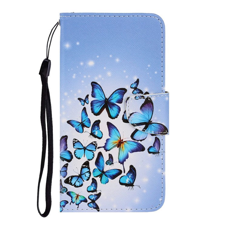 Anti-scratch Drop-proof Pattern Printing Case PU Leather Flip Wallet Cross Texture Stand Cover for vivo Y21/Y21s/Y33s - Butterflies