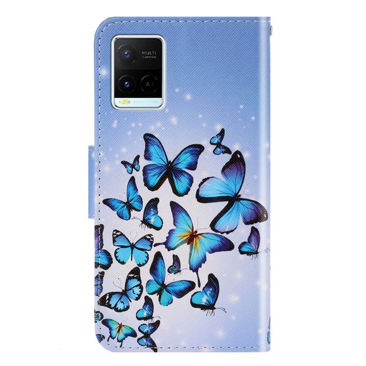 Anti-scratch Drop-proof Pattern Printing Case PU Leather Flip Wallet Cross Texture Stand Cover for vivo Y21/Y21s/Y33s - Butterflies