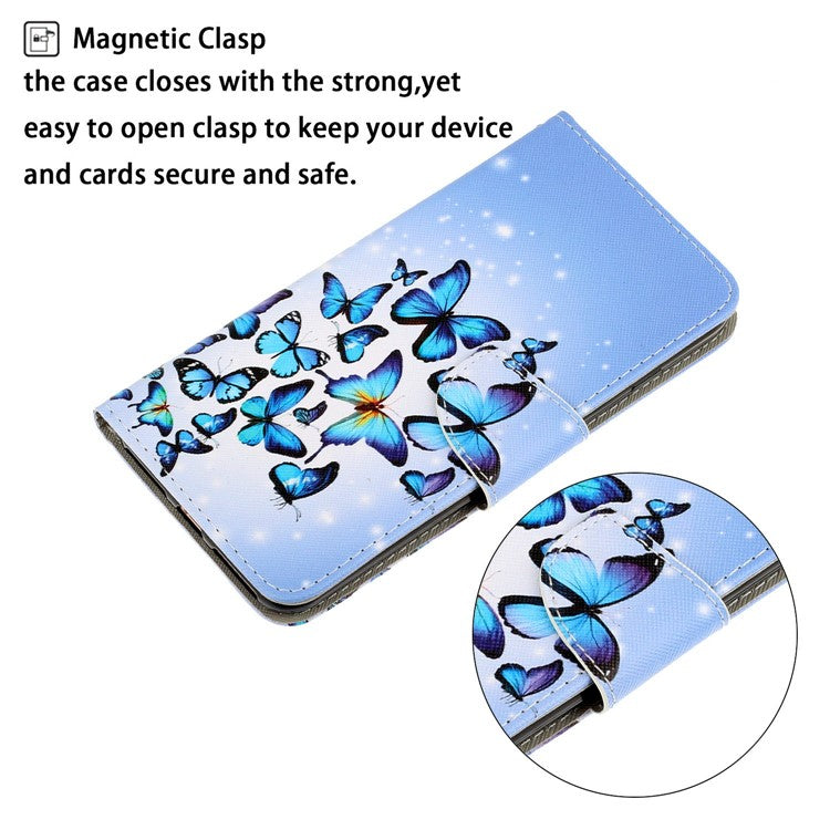 Anti-scratch Drop-proof Pattern Printing Case PU Leather Flip Wallet Cross Texture Stand Cover for vivo Y21/Y21s/Y33s - Butterflies