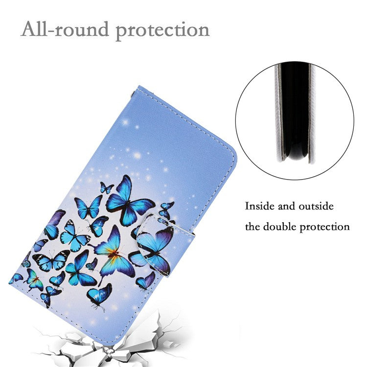 Anti-scratch Drop-proof Pattern Printing Case PU Leather Flip Wallet Cross Texture Stand Cover for vivo Y21/Y21s/Y33s - Butterflies