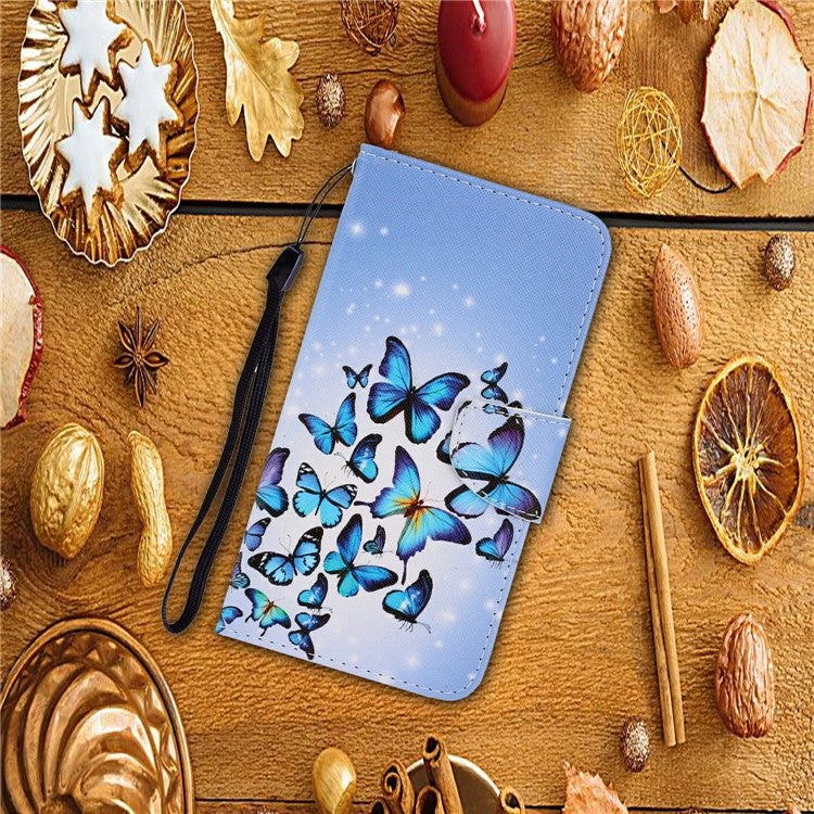 Anti-scratch Drop-proof Pattern Printing Case PU Leather Flip Wallet Cross Texture Stand Cover for vivo Y21/Y21s/Y33s - Butterflies