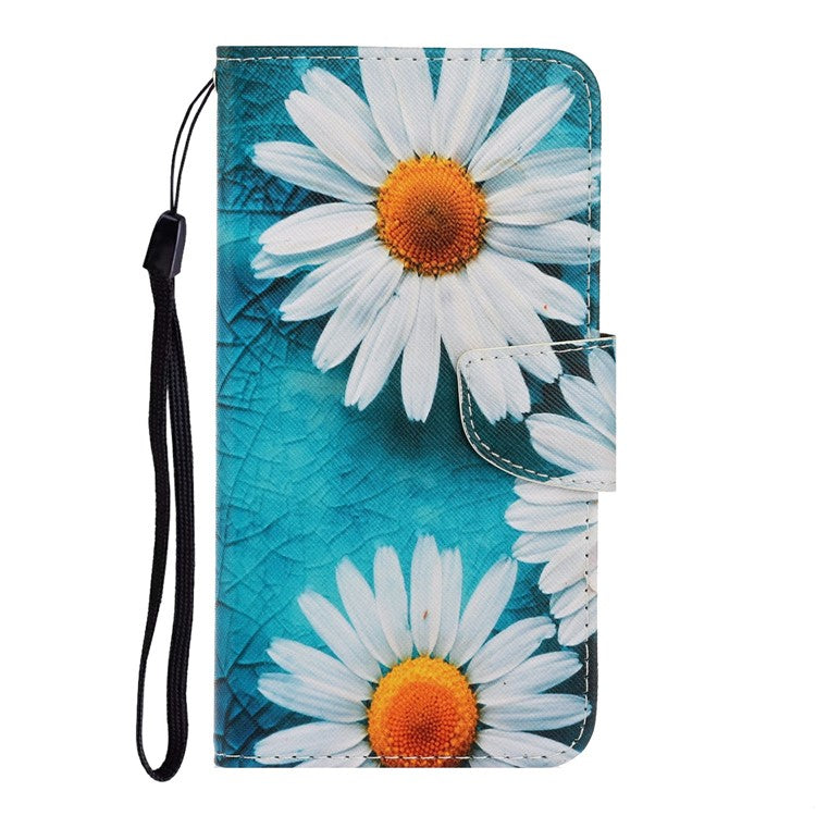 Anti-scratch Drop-proof Pattern Printing Case PU Leather Flip Wallet Cross Texture Stand Cover for vivo Y21/Y21s/Y33s - Chrysanthemum