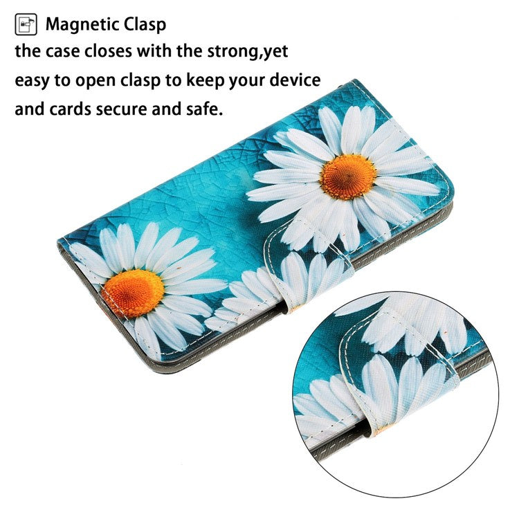 Anti-scratch Drop-proof Pattern Printing Case PU Leather Flip Wallet Cross Texture Stand Cover for vivo Y21/Y21s/Y33s - Chrysanthemum