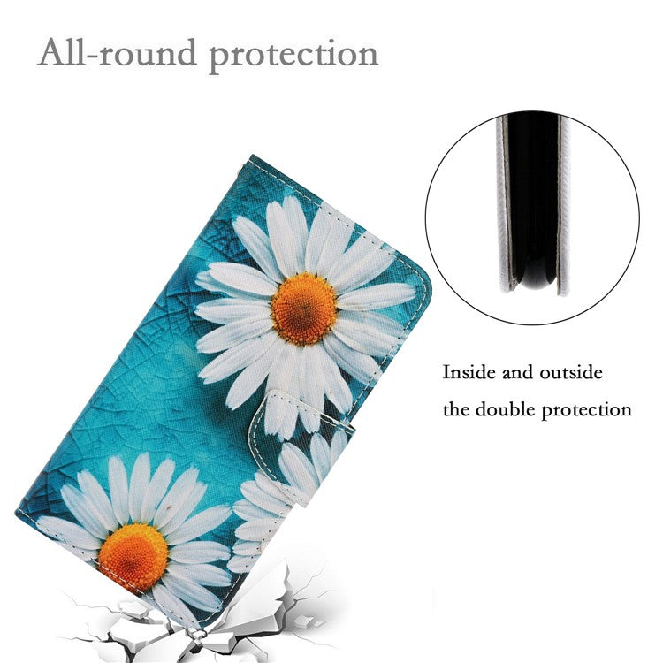 Anti-scratch Drop-proof Pattern Printing Case PU Leather Flip Wallet Cross Texture Stand Cover for vivo Y21/Y21s/Y33s - Chrysanthemum