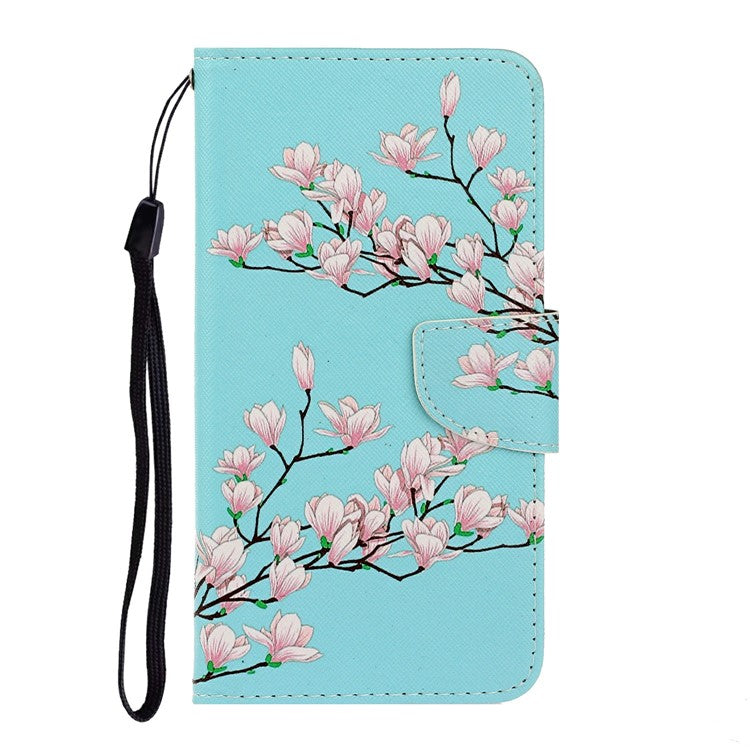 Anti-scratch Drop-proof Pattern Printing Case PU Leather Flip Wallet Cross Texture Stand Cover for vivo Y21/Y21s/Y33s - Pink Flower