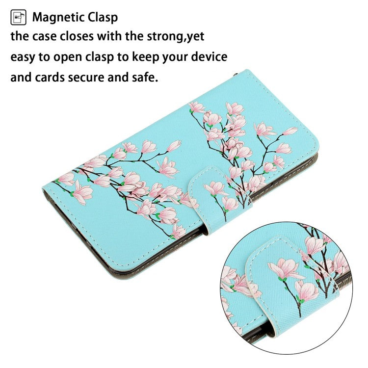 Anti-scratch Drop-proof Pattern Printing Case PU Leather Flip Wallet Cross Texture Stand Cover for vivo Y21/Y21s/Y33s - Pink Flower