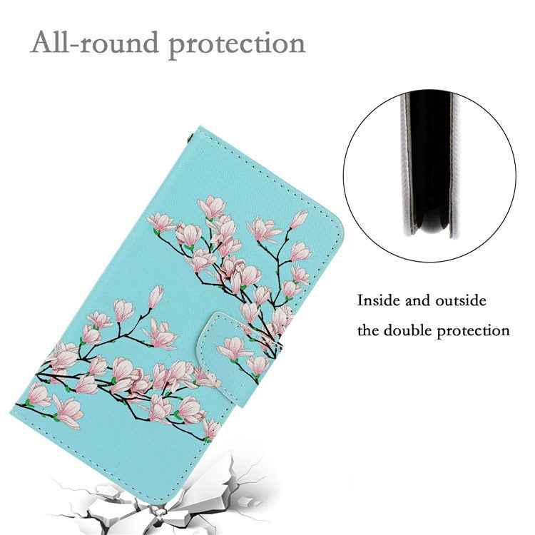 Anti-scratch Drop-proof Pattern Printing Case PU Leather Flip Wallet Cross Texture Stand Cover for vivo Y21/Y21s/Y33s - Pink Flower