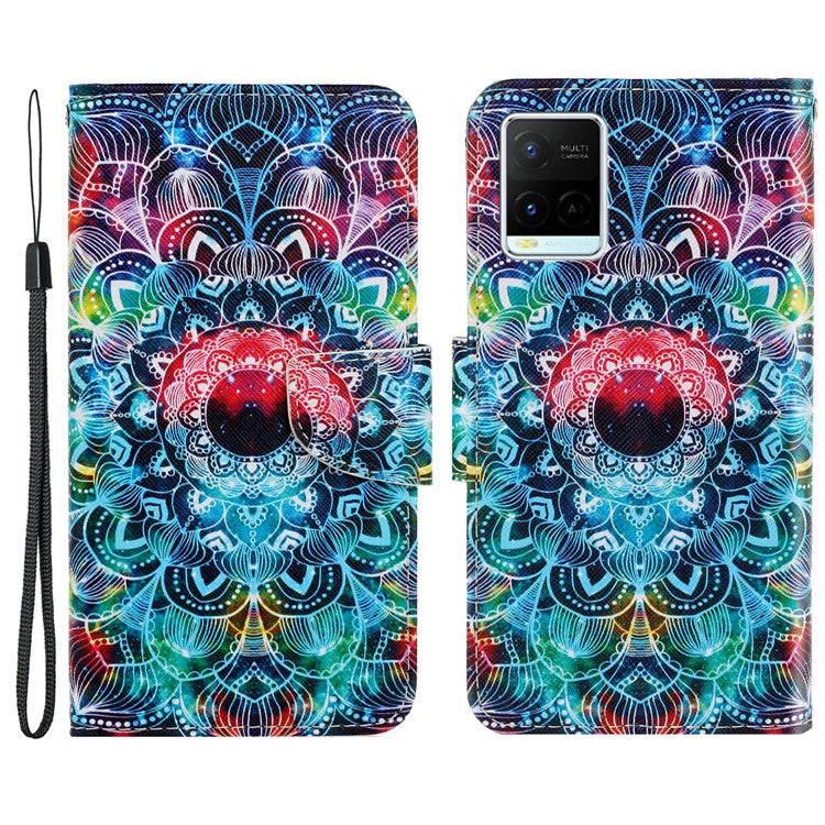 Anti-scratch Drop-proof Pattern Printing Case PU Leather Flip Wallet Cross Texture Stand Cover for vivo Y21/Y21s/Y33s - Mandala Flower