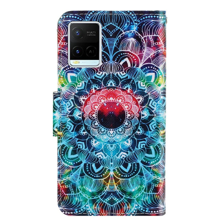 Anti-scratch Drop-proof Pattern Printing Case PU Leather Flip Wallet Cross Texture Stand Cover for vivo Y21/Y21s/Y33s - Mandala Flower