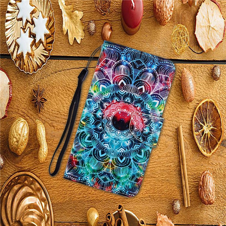 Anti-scratch Drop-proof Pattern Printing Case PU Leather Flip Wallet Cross Texture Stand Cover for vivo Y21/Y21s/Y33s - Mandala Flower