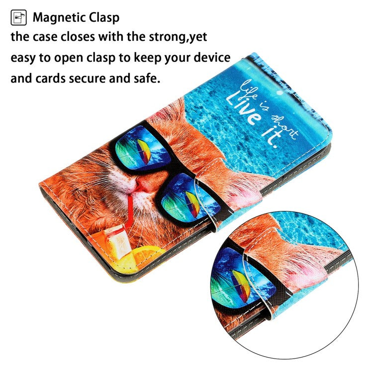 Anti-scratch Drop-proof Pattern Printing Case PU Leather Flip Wallet Cross Texture Stand Cover for vivo Y21/Y21s/Y33s - Cat