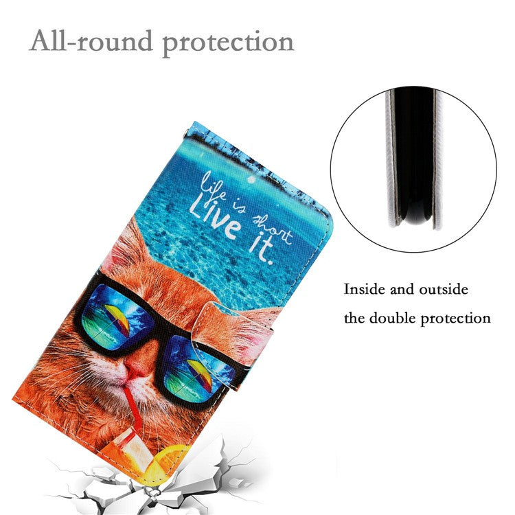 Anti-scratch Drop-proof Pattern Printing Case PU Leather Flip Wallet Cross Texture Stand Cover for vivo Y21/Y21s/Y33s - Cat