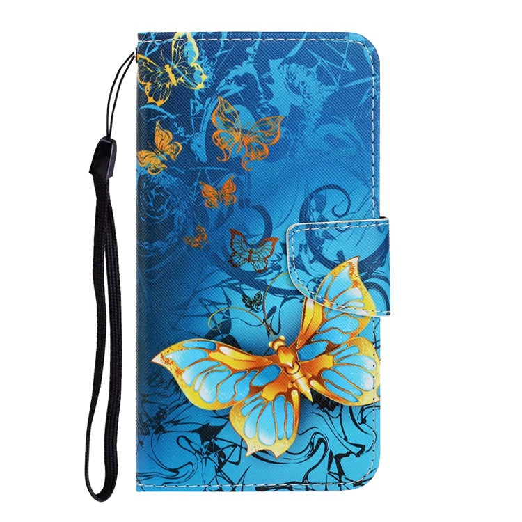 Anti-scratch Drop-proof Pattern Printing Case PU Leather Flip Wallet Cross Texture Stand Cover for vivo Y21/Y21s/Y33s - Golden Butterfly