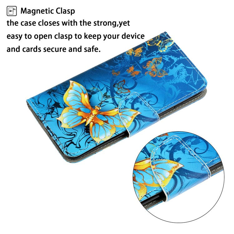 Anti-scratch Drop-proof Pattern Printing Case PU Leather Flip Wallet Cross Texture Stand Cover for vivo Y21/Y21s/Y33s - Golden Butterfly