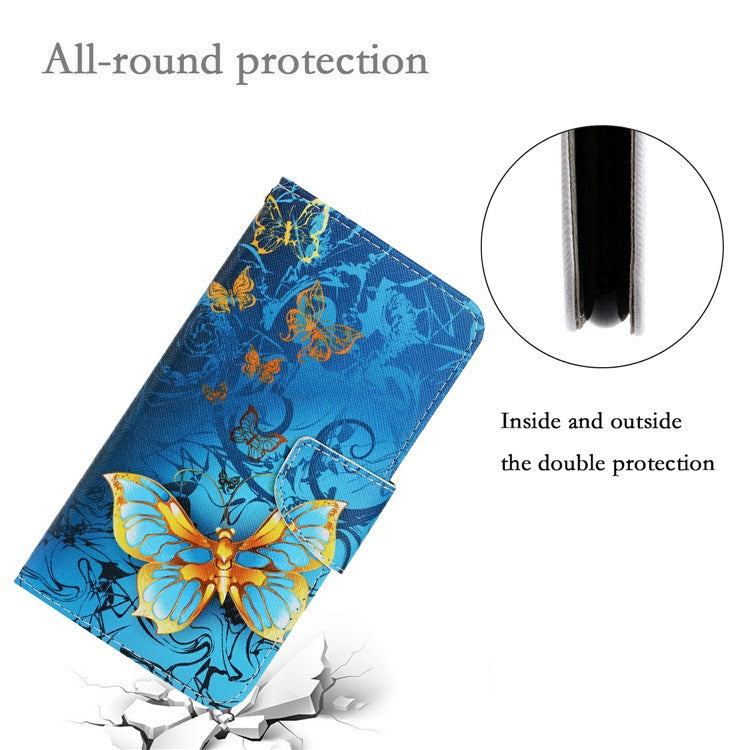 Anti-scratch Drop-proof Pattern Printing Case PU Leather Flip Wallet Cross Texture Stand Cover for vivo Y21/Y21s/Y33s - Golden Butterfly