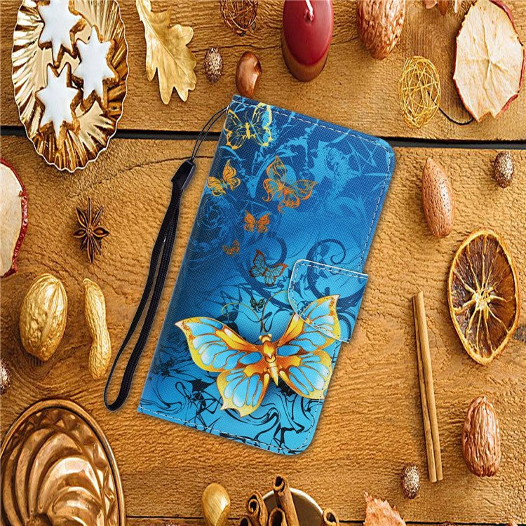 Anti-scratch Drop-proof Pattern Printing Case PU Leather Flip Wallet Cross Texture Stand Cover for vivo Y21/Y21s/Y33s - Golden Butterfly