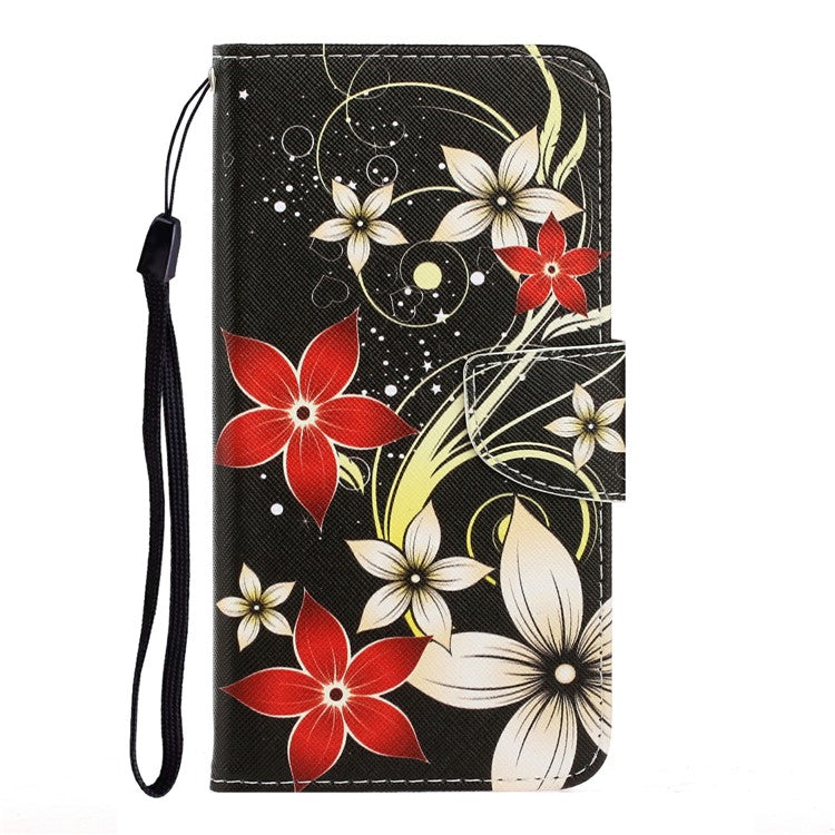 Anti-scratch Drop-proof Pattern Printing Case PU Leather Flip Wallet Cross Texture Stand Cover for vivo Y21/Y21s/Y33s - Red Flower