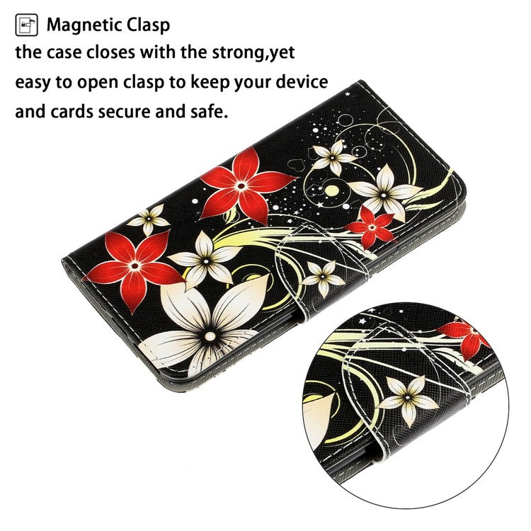 Anti-scratch Drop-proof Pattern Printing Case PU Leather Flip Wallet Cross Texture Stand Cover for vivo Y21/Y21s/Y33s - Red Flower