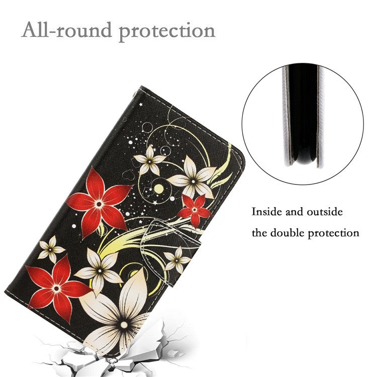 Anti-scratch Drop-proof Pattern Printing Case PU Leather Flip Wallet Cross Texture Stand Cover for vivo Y21/Y21s/Y33s - Red Flower