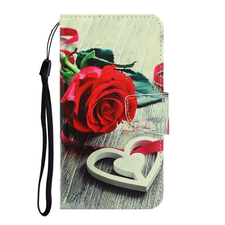 Anti-scratch Drop-proof Pattern Printing Case PU Leather Flip Wallet Cross Texture Stand Cover for vivo Y21/Y21s/Y33s - Red Rose