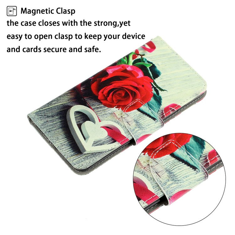 Anti-scratch Drop-proof Pattern Printing Case PU Leather Flip Wallet Cross Texture Stand Cover for vivo Y21/Y21s/Y33s - Red Rose