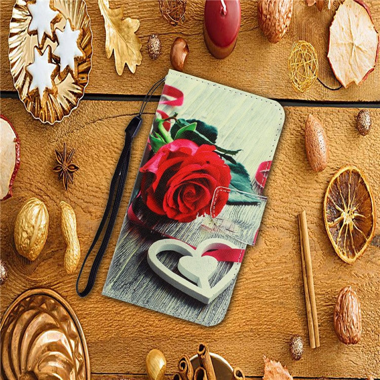 Anti-scratch Drop-proof Pattern Printing Case PU Leather Flip Wallet Cross Texture Stand Cover for vivo Y21/Y21s/Y33s - Red Rose