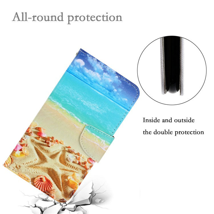 Anti-scratch Drop-proof Pattern Printing Case PU Leather Flip Wallet Cross Texture Stand Cover for vivo Y21/Y21s/Y33s - Five-pointed Star