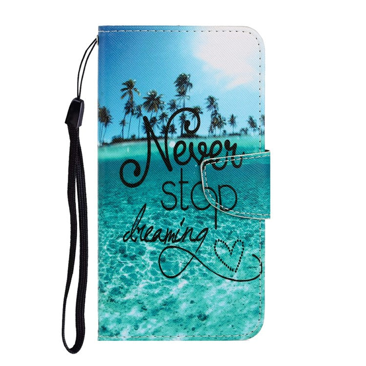 Anti-scratch Drop-proof Pattern Printing Case PU Leather Flip Wallet Cross Texture Stand Cover for vivo Y21/Y21s/Y33s - Never Stop Dreaming