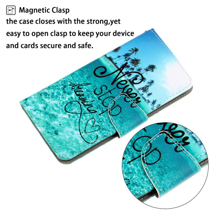 Anti-scratch Drop-proof Pattern Printing Case PU Leather Flip Wallet Cross Texture Stand Cover for vivo Y21/Y21s/Y33s - Never Stop Dreaming