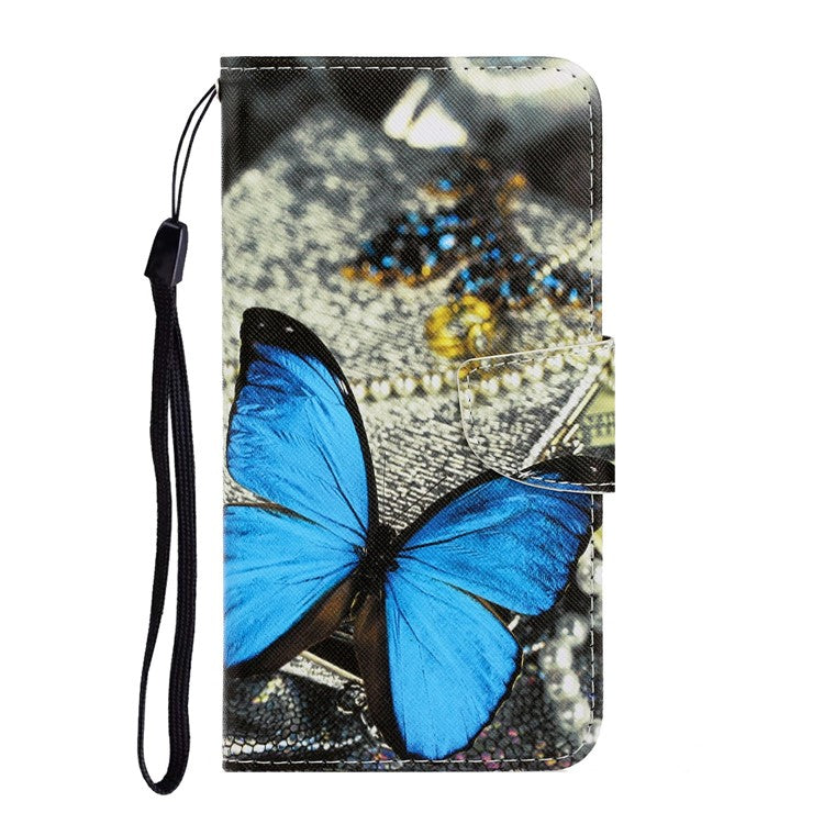 Anti-scratch Drop-proof Pattern Printing Case PU Leather Flip Wallet Cross Texture Stand Cover for vivo Y21/Y21s/Y33s - Blue Butterfly