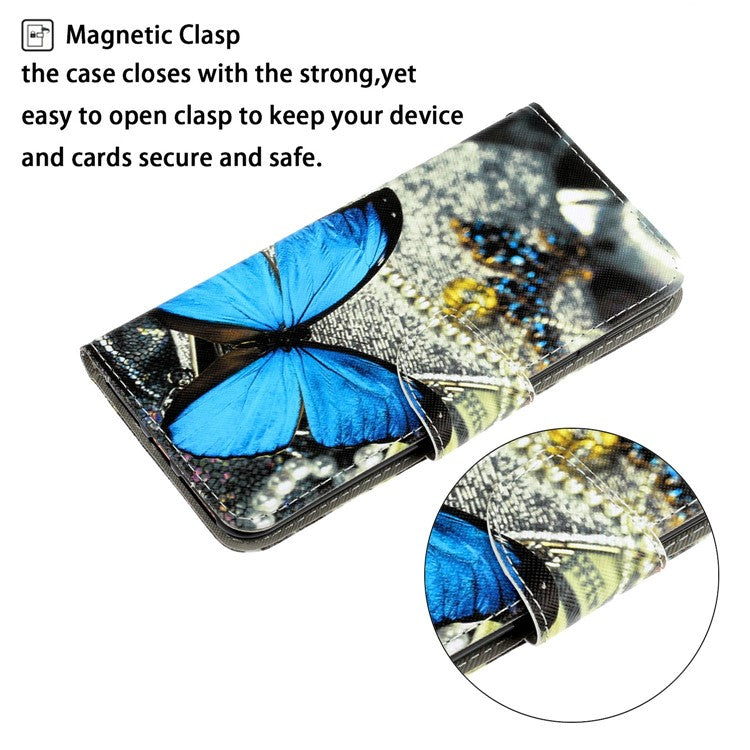 Anti-scratch Drop-proof Pattern Printing Case PU Leather Flip Wallet Cross Texture Stand Cover for vivo Y21/Y21s/Y33s - Blue Butterfly