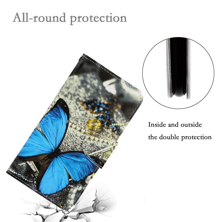 Anti-scratch Drop-proof Pattern Printing Case PU Leather Flip Wallet Cross Texture Stand Cover for vivo Y21/Y21s/Y33s - Blue Butterfly