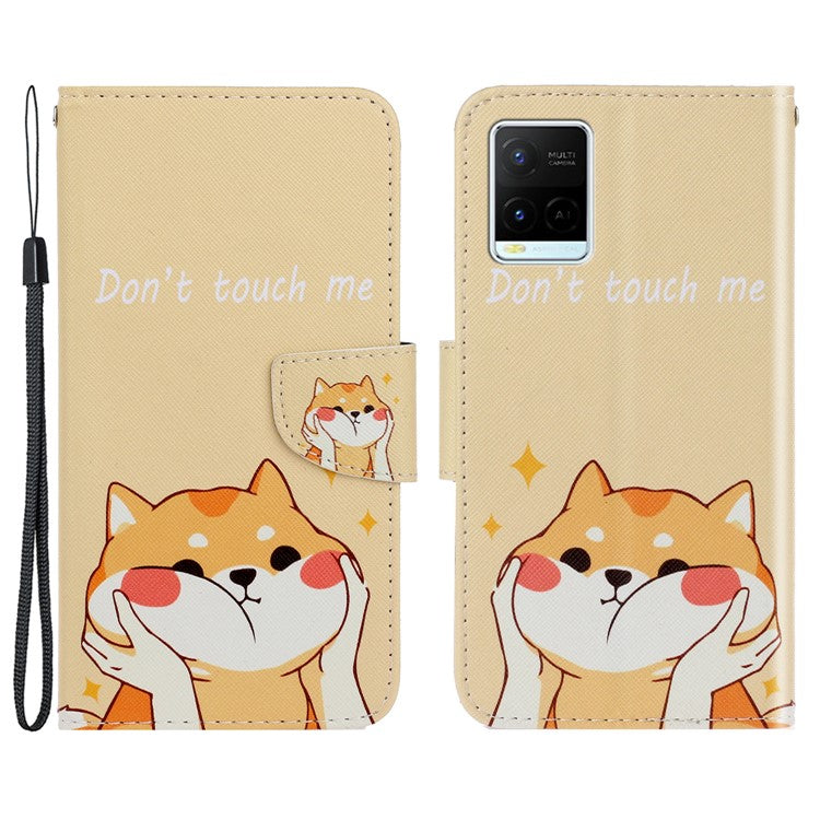 Anti-scratch Drop-proof Pattern Printing Case PU Leather Flip Wallet Cross Texture Stand Cover for vivo Y21/Y21s/Y33s - Shiba Dog