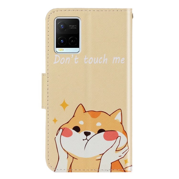 Anti-scratch Drop-proof Pattern Printing Case PU Leather Flip Wallet Cross Texture Stand Cover for vivo Y21/Y21s/Y33s - Shiba Dog