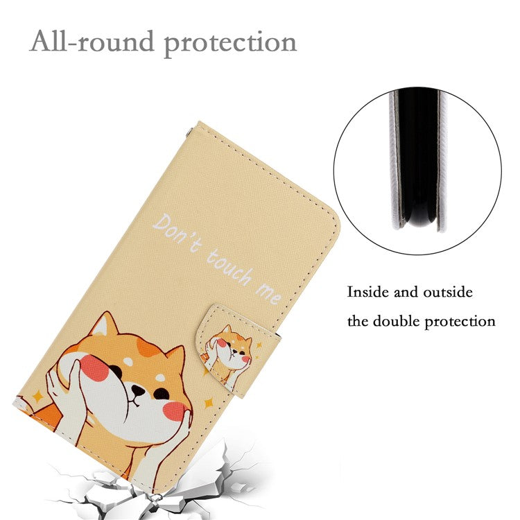 Anti-scratch Drop-proof Pattern Printing Case PU Leather Flip Wallet Cross Texture Stand Cover for vivo Y21/Y21s/Y33s - Shiba Dog