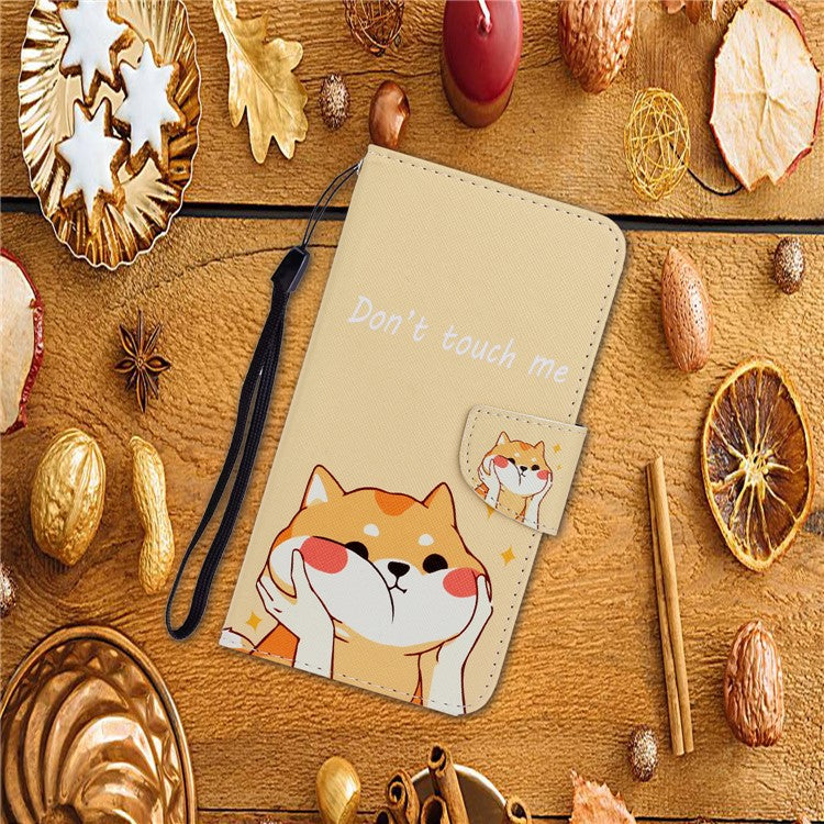 Anti-scratch Drop-proof Pattern Printing Case PU Leather Flip Wallet Cross Texture Stand Cover for vivo Y21/Y21s/Y33s - Shiba Dog