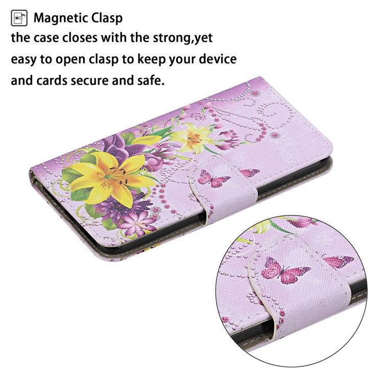 Cross Texture Cover PU Leather Stand Pattern Printing Wallet Case with Handy Strap for vivo Y21 / Y21s / Y33s - Yellow Flowers / Butterfly