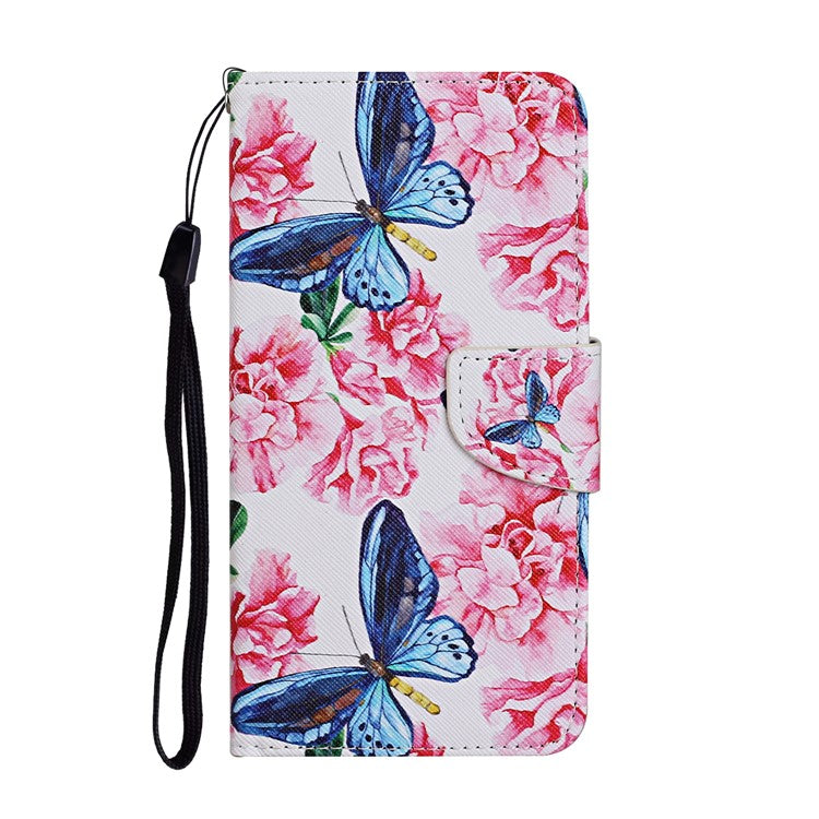 Cross Texture Cover PU Leather Stand Pattern Printing Wallet Case with Handy Strap for vivo Y21 / Y21s / Y33s - Butterflies and Flowers