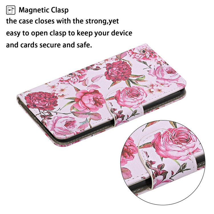 Cross Texture Cover PU Leather Stand Pattern Printing Wallet Case with Handy Strap for vivo Y21 / Y21s / Y33s - Peony Flowers