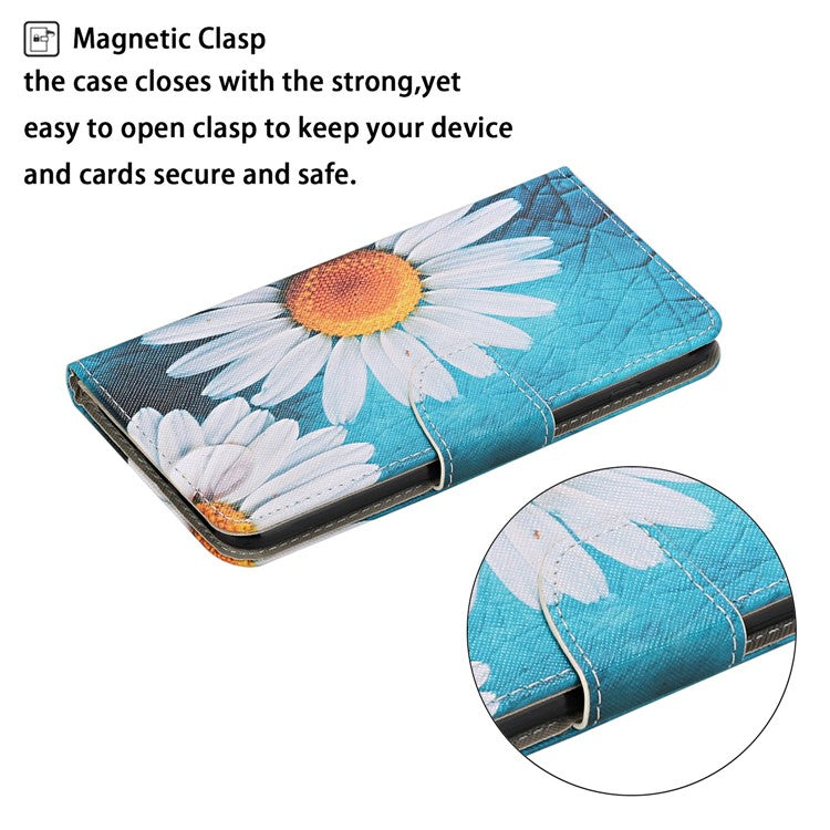 Cross Texture Cover PU Leather Stand Pattern Printing Wallet Case with Handy Strap for vivo Y21 / Y21s / Y33s - Daisies