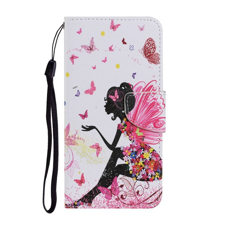 Magnetic Clasp Stylish Pattern Printing Cross Texture Anti-fall Leather Wallet Cover Stand Case with Strap for vivo Y21/Y21s/Y33s - Beautiful Girl